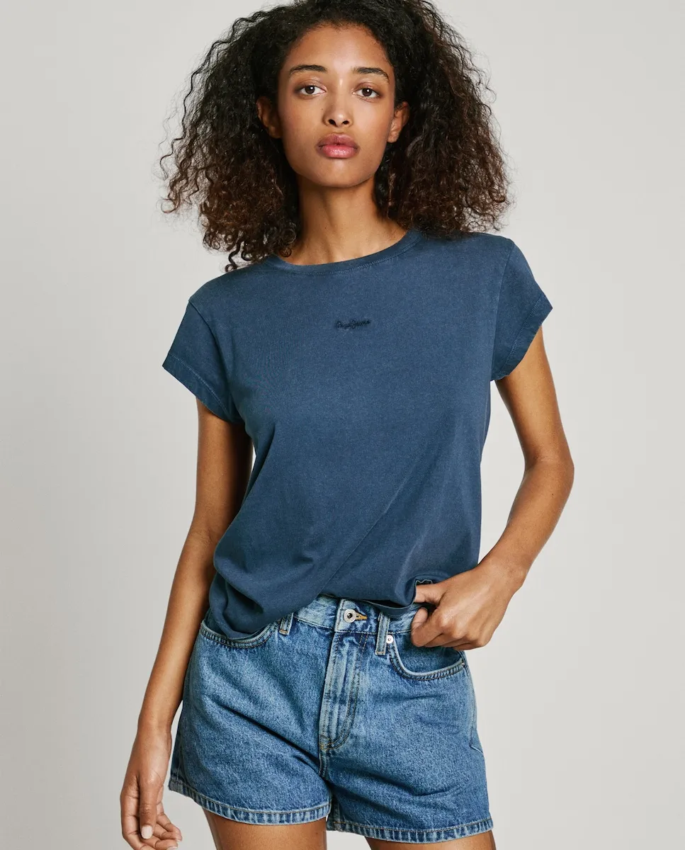 

Женская рубашка с коротким рукавом, окрашенная в готовом виде Pepe Jeans, синий