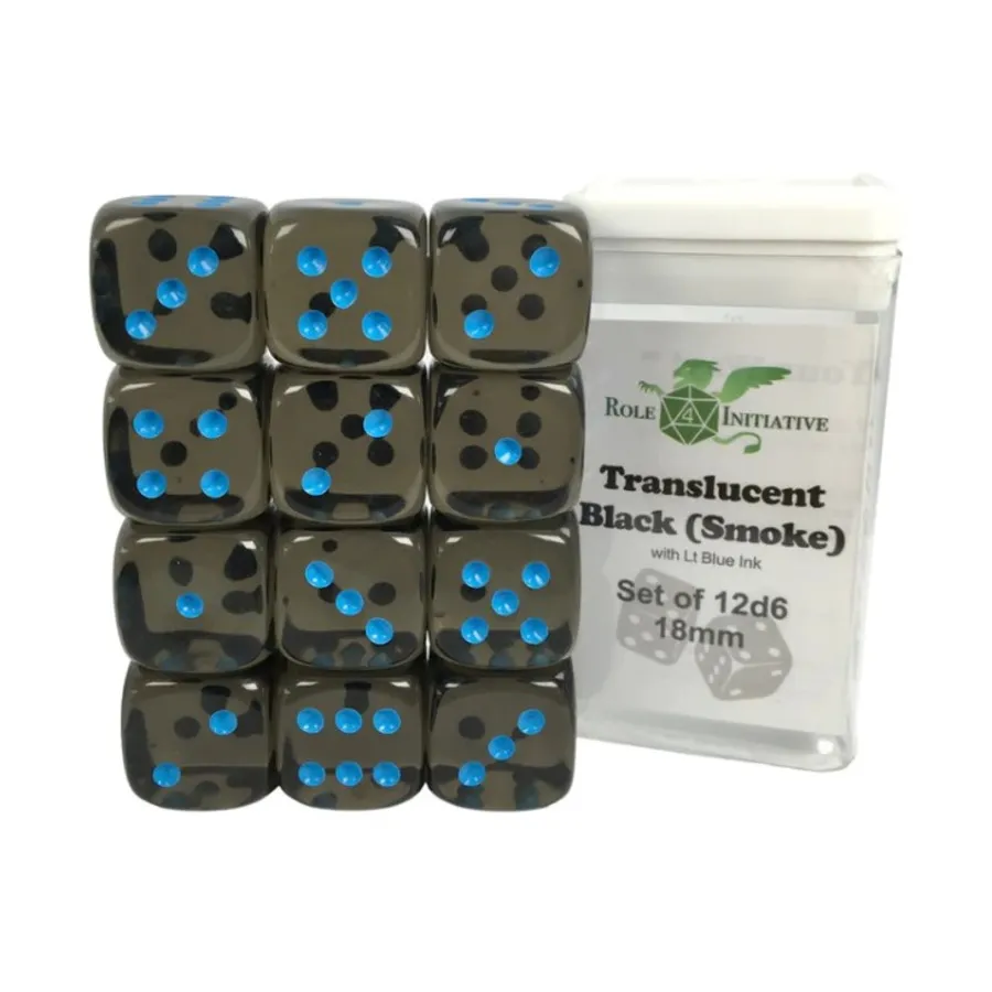 

d6 18 мм полупрозрачный черный (дымчатый) со светло-голубым (12), Game Dice - Translucent (Role 4 Initiative)