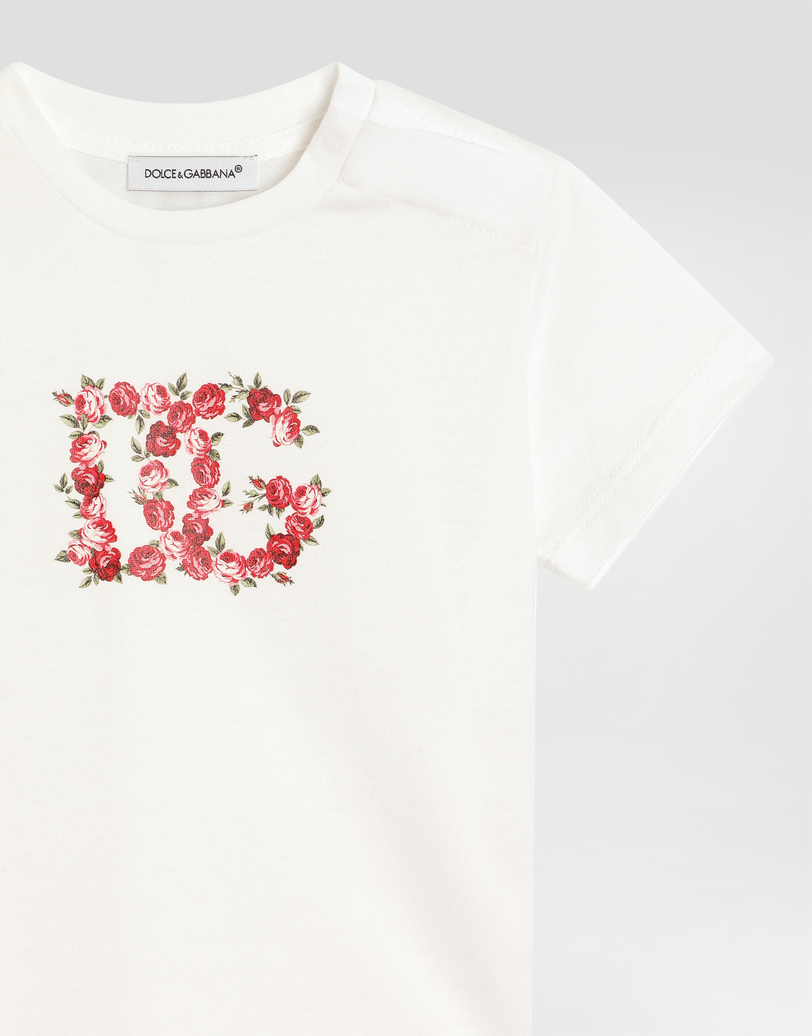 Маленькая футболка из джерси с принтом роз DOLCE & GABBANA, белый — фото 3