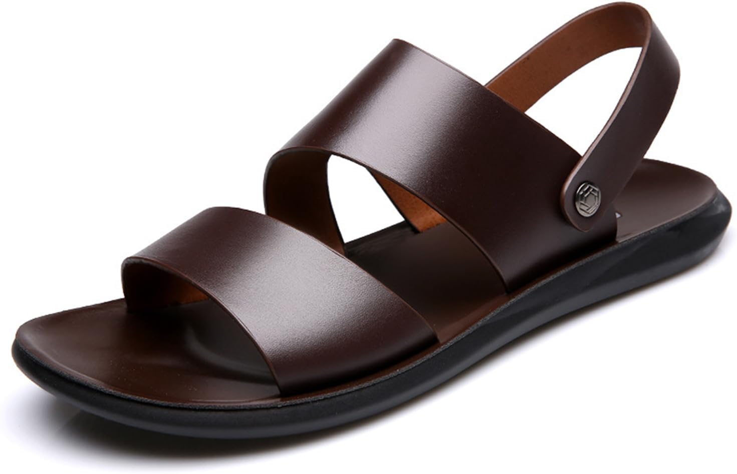 

Мужские повседневные кожаные сандалии без застежки с плоской подошвой, открытый круглый носок, регулируемая задняя ремешок, легкие, нескользящие сандалии для лета, для улицы и пляжа Botrent, коричневый