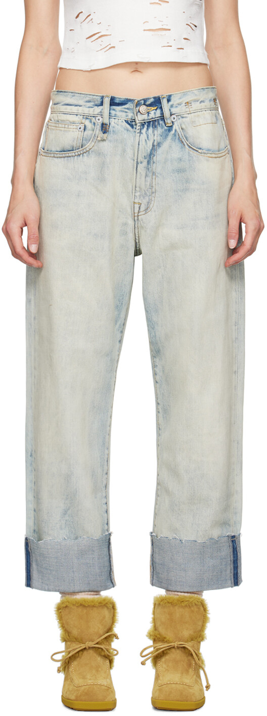 

Синие джинсы X-Boyfriend с манжетами R13, Vintage ash blue