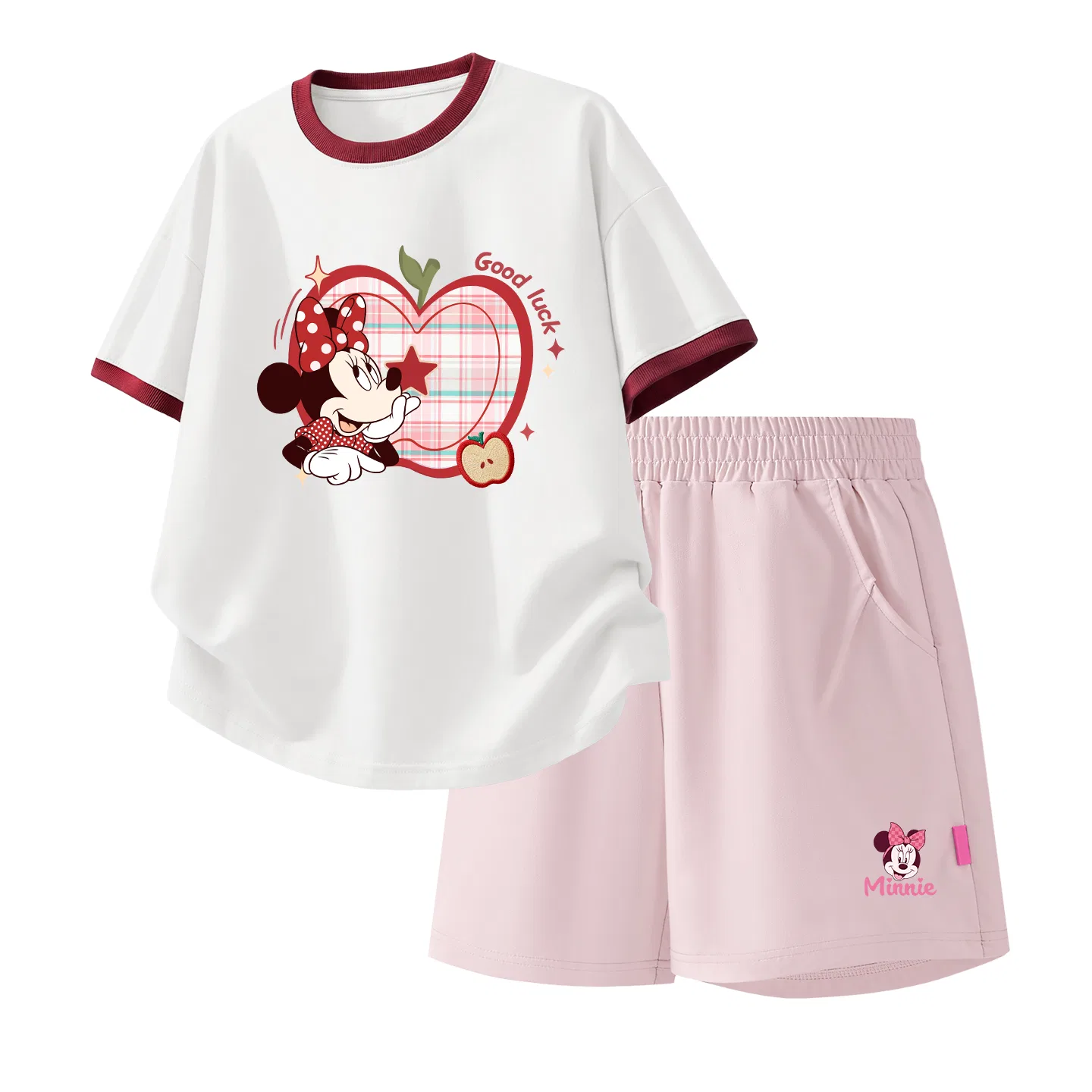 Детская повседневная спортивная футболка с круглым вырезом Disney, Di Flower Girl Garnet Red+Di Headband K_Bottom Right Milk Gluten Free — фото 3