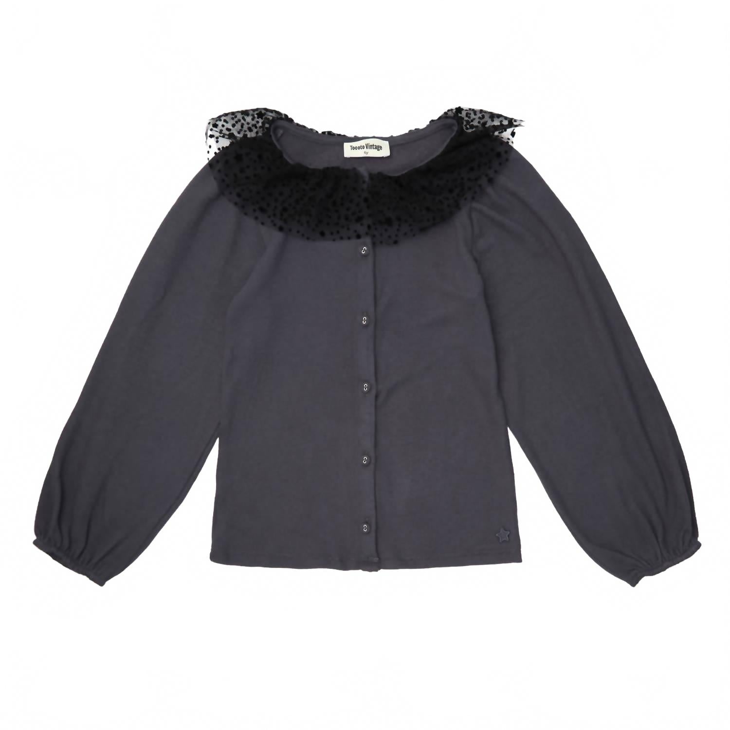 

Детская рубашка с пайетками и звездами из тюля в черном цвете Tocoto Vintage