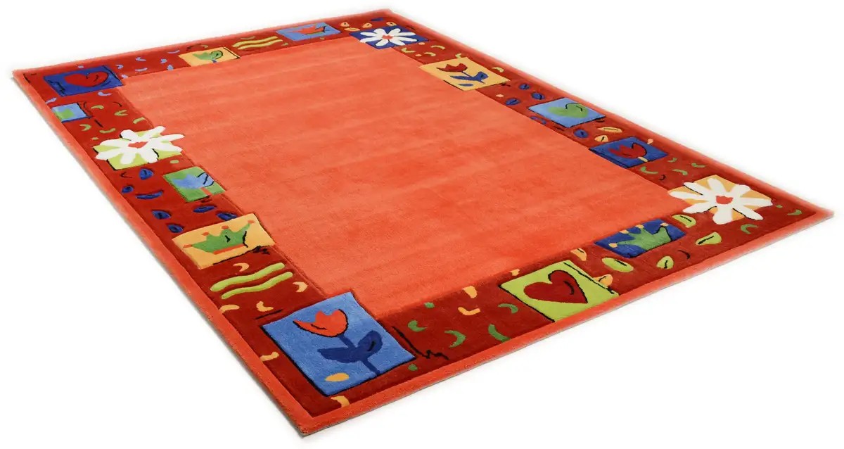 

Детский ковер THEKO "Цветочный рай", прямоугольный, короткий ворс, рельефный крой ручной работы, с каймой 160х230 см, цвет orange