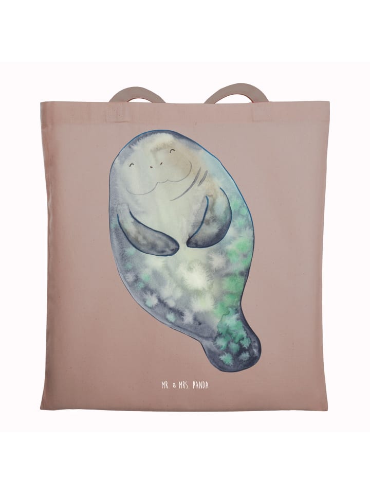 

Mr. & Mrs. Panda Хлопковая сумка-шоппер с изображением морской коровы, принт Happy, без слогана, пастельно-коричневого цвета