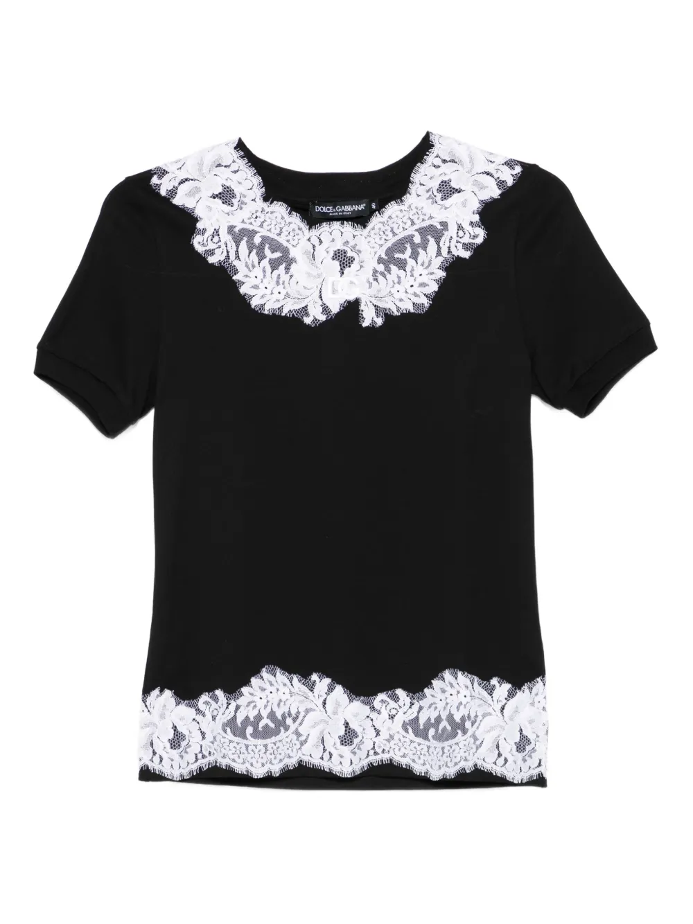 

Футболка из хлопка с кружевной отделкой DOLCE & GABBANA, черный