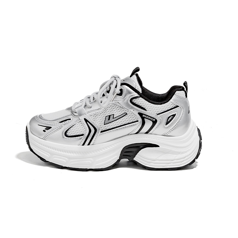 

WARRIOR Амортизирующие и дышащие низкие массивные кроссовки унисекс белый темно-синий серебристый двойная сетка, цвет Silver Dual Network