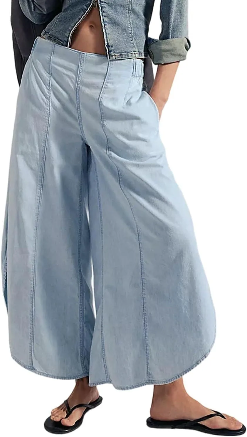 

CHARTOU Женские летние Y2k джинсы-палаццо с карманами