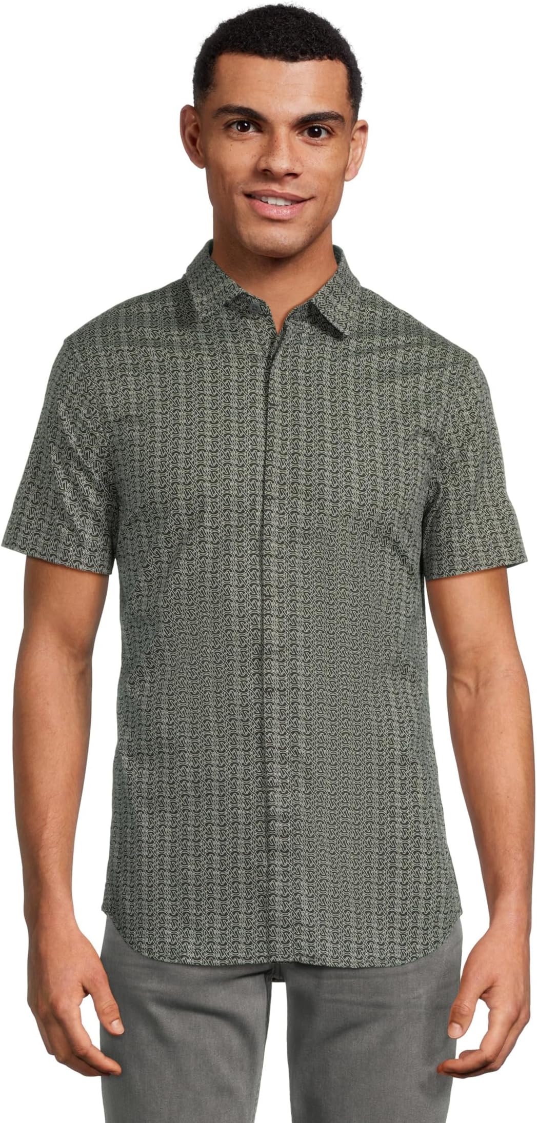 

Рубашка Armani Exchange Micro Print Stretch Cotton Short Sleeve Shirt, цвет Black Circle Ax Logo