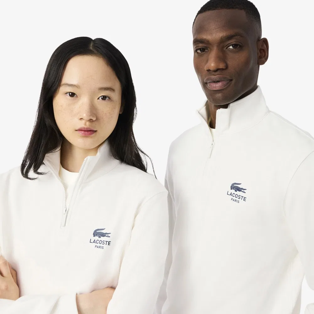 Мужской повседневный свитшот на молнии Soft Branding Half-Zip, цвет Off-White, от Lacoste — фото 2