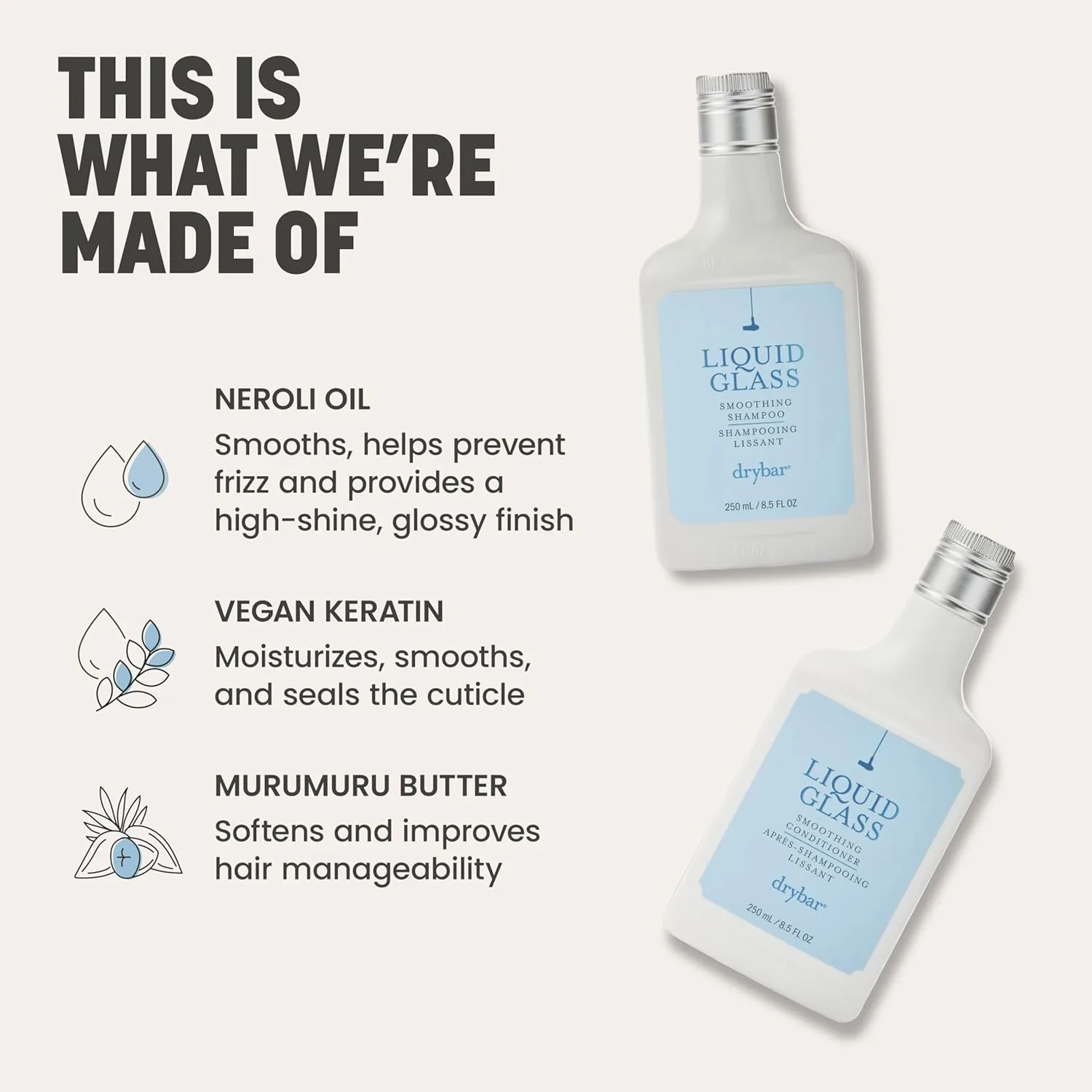 Разглаживающий кондиционер Drybar Liquid Glass | Уменьшает пушистость, придает гладкость и блеск, легкая формула для всех типов волос, веганский продукт, не тестируется на животных. 251 мл (1 шт.) — фото 4