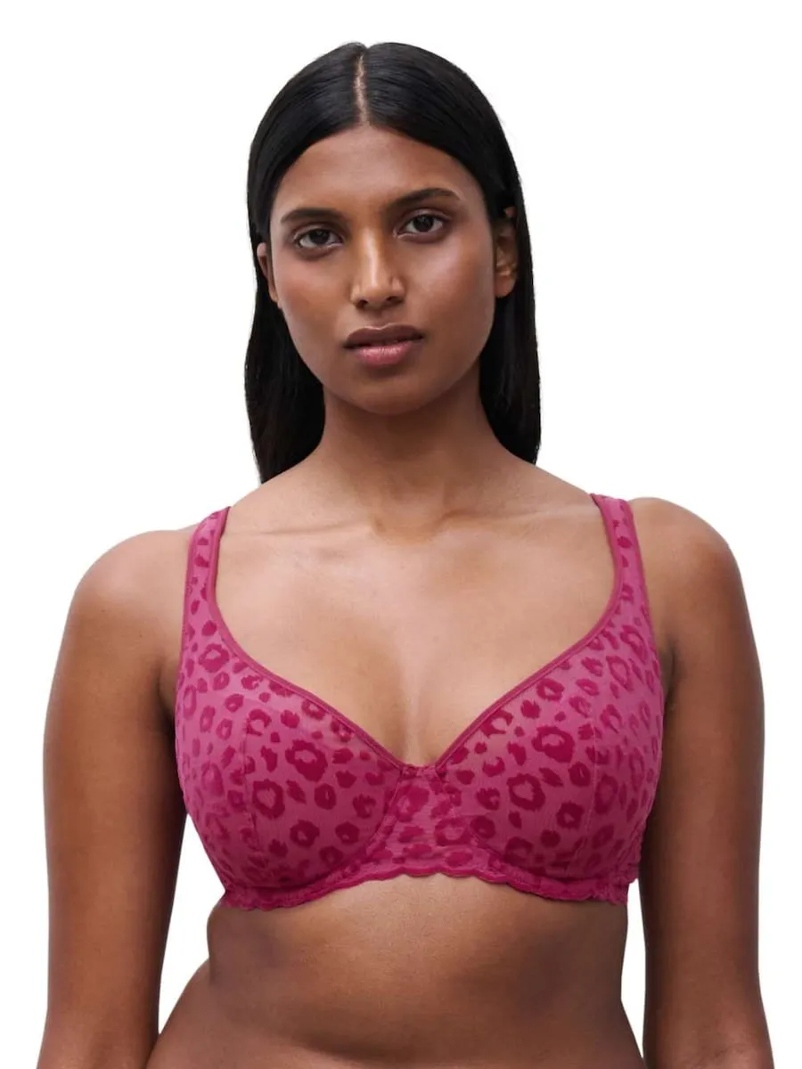 

Бюстгальтер с наполнителем и эффектом увеличения с животным принтом из бархата из линии Girls Chantelle, фуксия