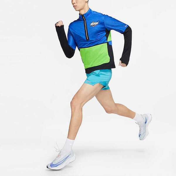 Футболка мужские element wild run sports stand collar print running long sleeve blue Nike, синий — фото 3