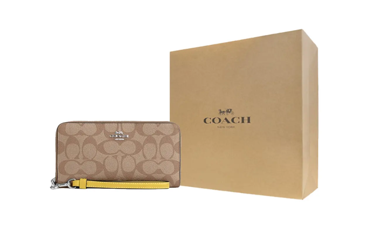 

COACH Женский кошелек из искусственной кожи цвета хаки, Gift Box Set (Basic Set+Yellow Box)