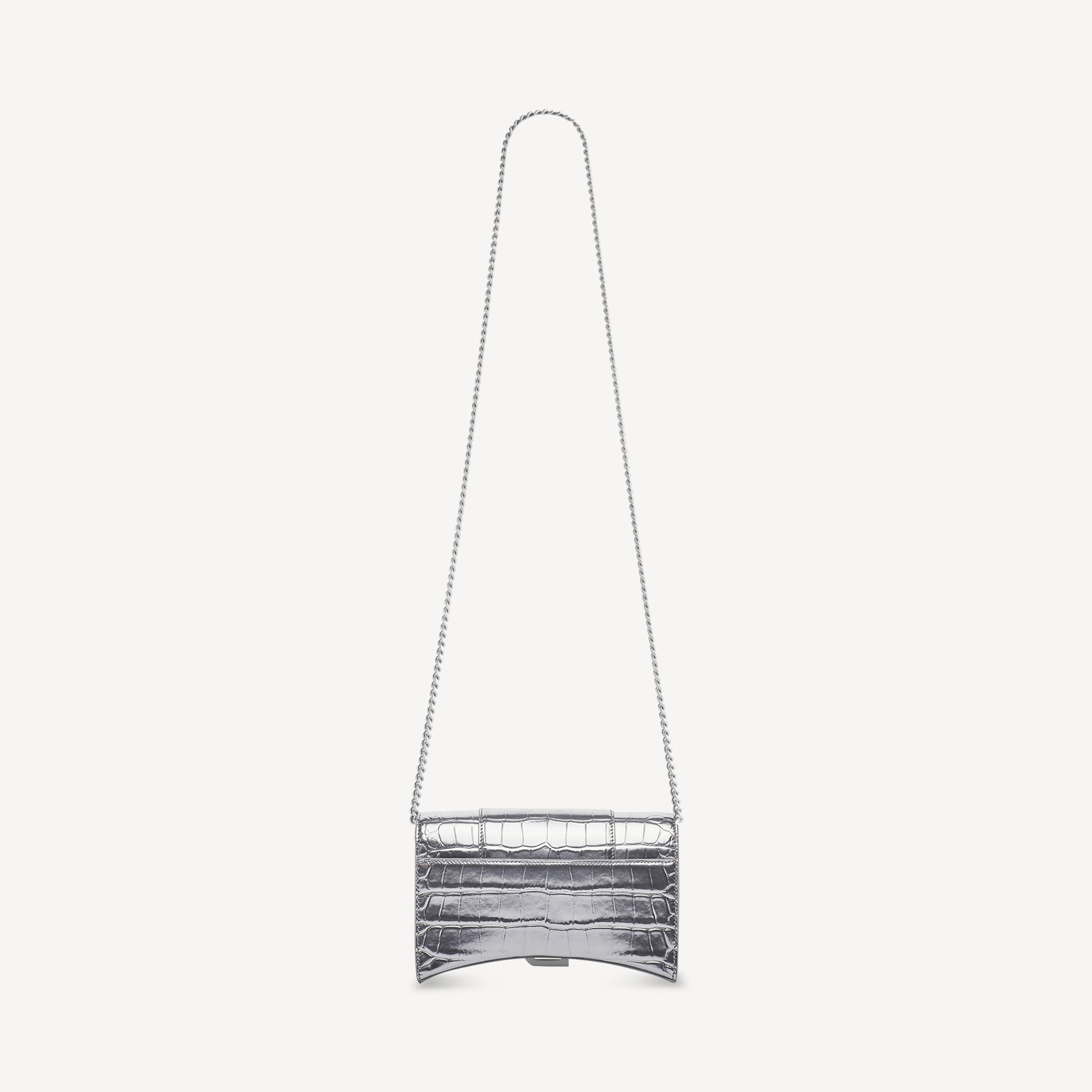 Женский кошелек на цепочке Hourglass в серебристом цвете BALENCIAGA, серебряный — фото 2