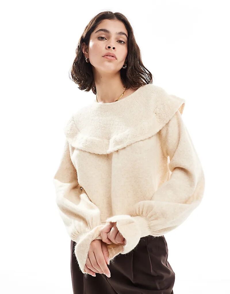 

Джемпер Miss Selfridge с воротником-оборкой и рукавами-фонариками кремового цвета