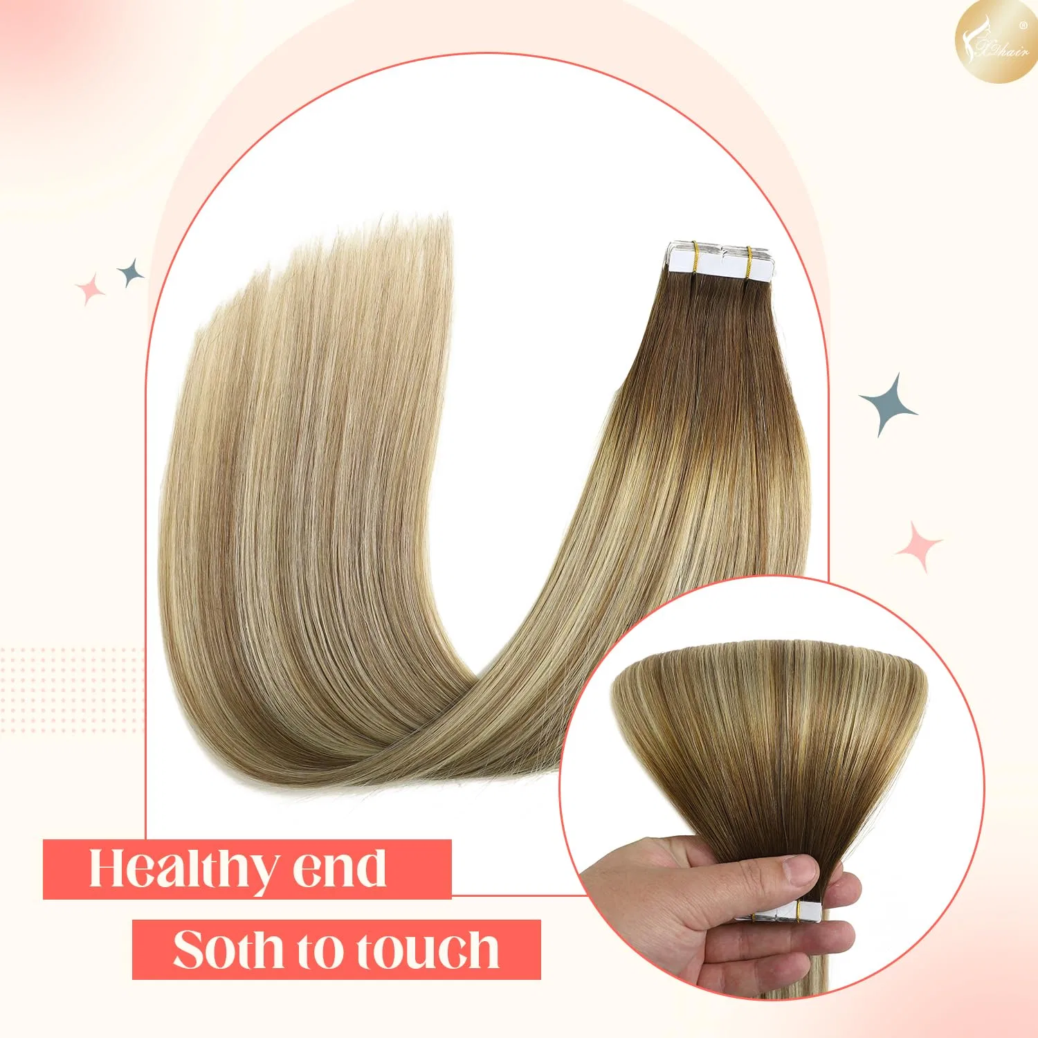 Накладные пряди для волос на лентах «Remy» от XDhair, коричневые с пепельно-русым и золотистым блондом Xdhair, #39A60 — фото 4