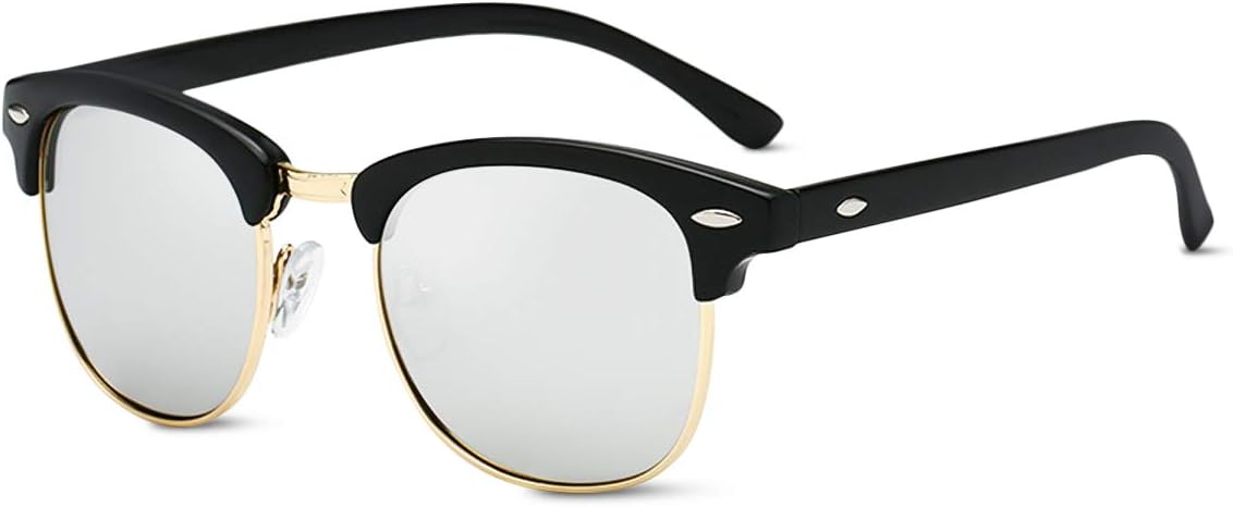 

Поляризованные солнцезащитные очки для мужчин и женщин, сверхлегкая полуободковая оправа, защита от УФ-излучения UV 400, очки для вождения, для активного отдыха и путешествий LumiSyne, Silver/Gold