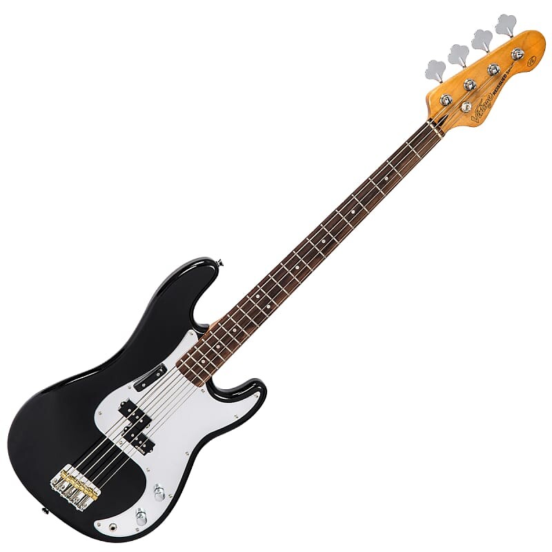 

Басс гитара Vintage V4 ReIssued Bass Guitar - Black High Gloss with Mirror Scratchplate