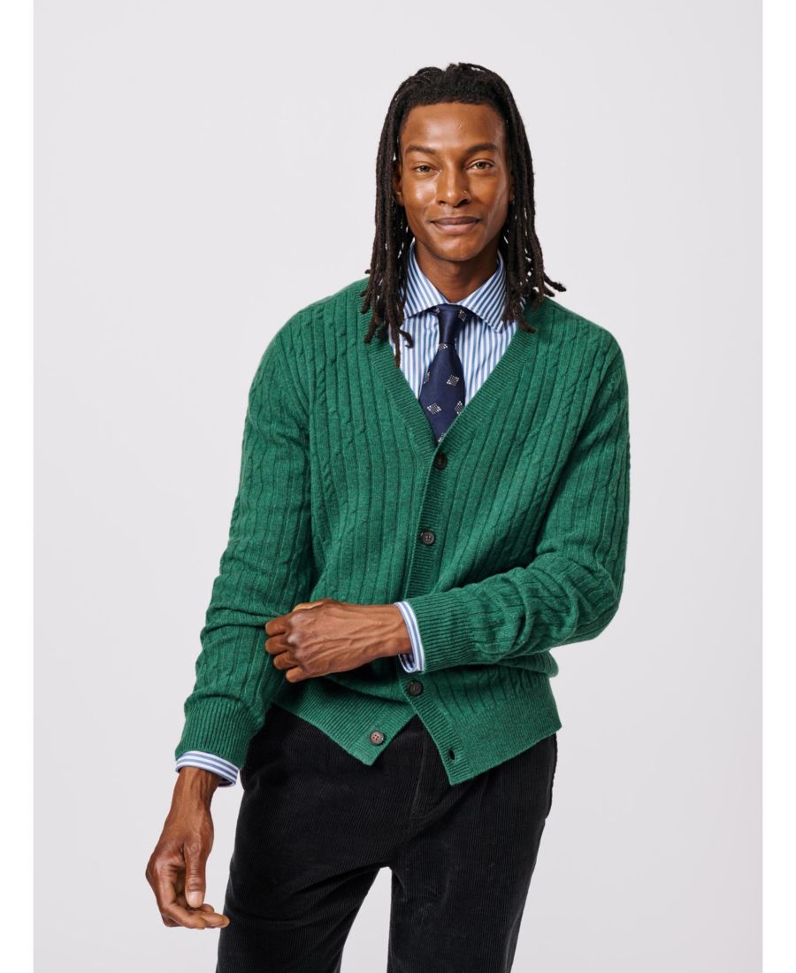 

Мужской шерстяной кардиган Leonard с косами Aubin, Green