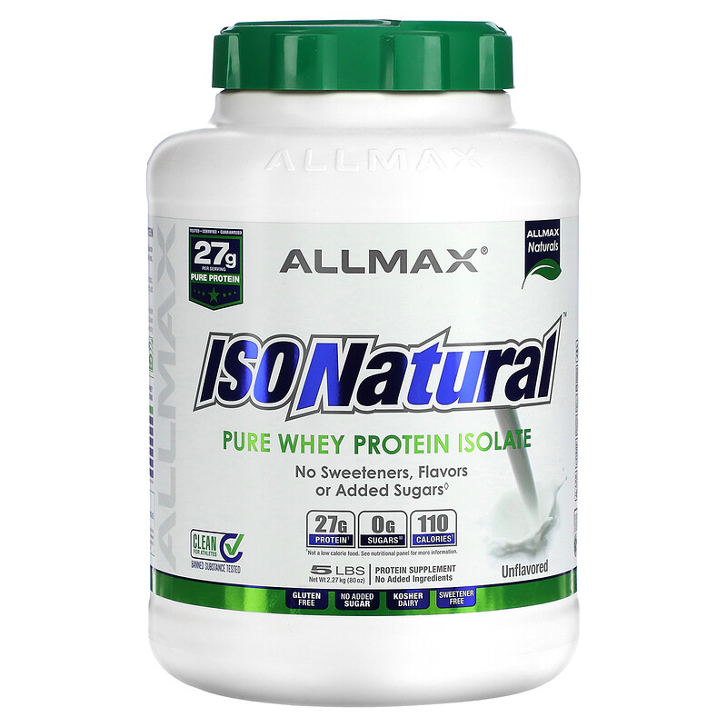 

ALLMAX, IsoNatural, чистый изолят сывороточного белка, оригинальная формула, без вкусовых добавок, 2,25 кг (5 фунтов)