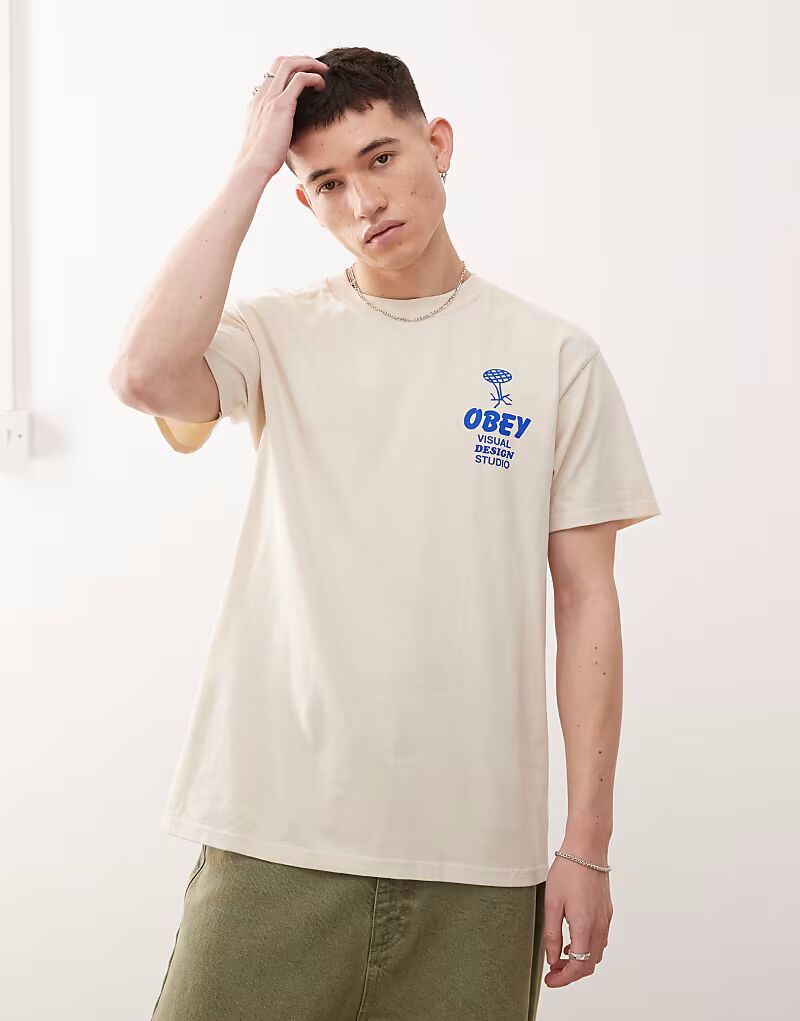 

Футболка с графическим логотипом Obey Building Strong Minds кремового цвета