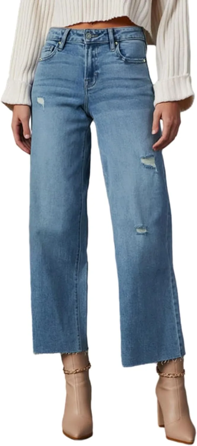 

Женские джинсы с высокой талией и широкими штанинами Petite Flvsun