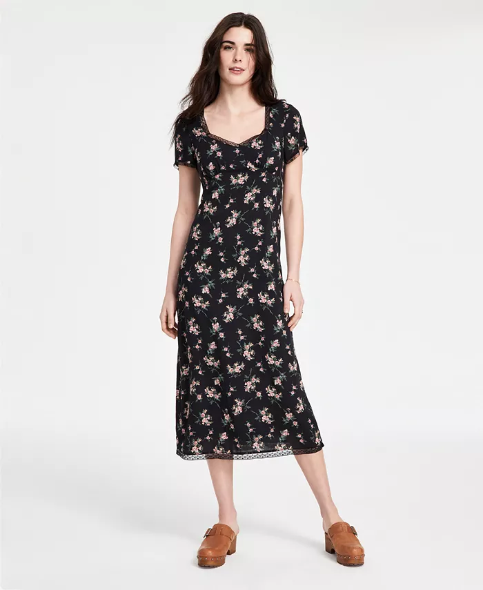

Женское миди-платье с кружевной отделкой и цветочным принтом Lucky Brand, черный