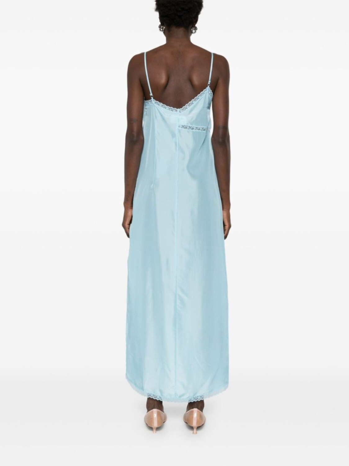 MM6 Maison Margiela шелковое платье макси асимметричного кроя, синий — фото 4