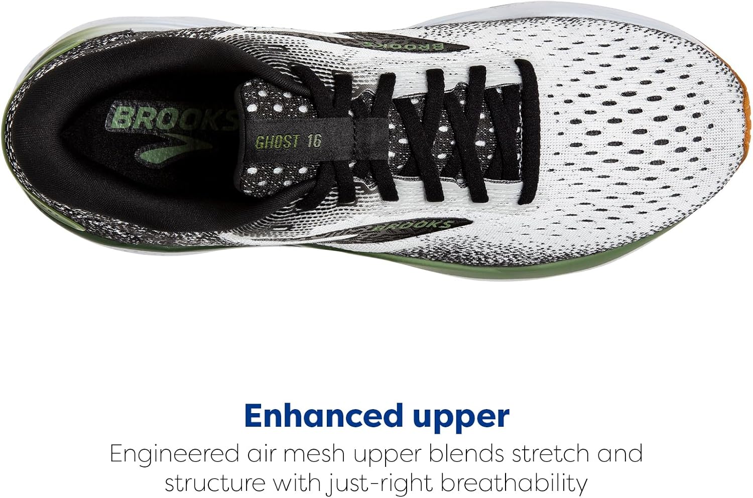 Мужские нейтральные беговые кроссовки Brooks Ghost 16, белый/черный/зеленый — фото 4