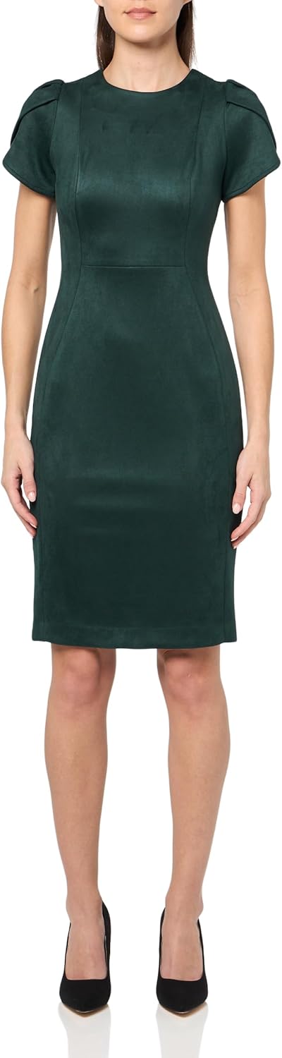 

Женское замшевое платье-футляр с короткими рукавами от Calvin Klein, Malachite
