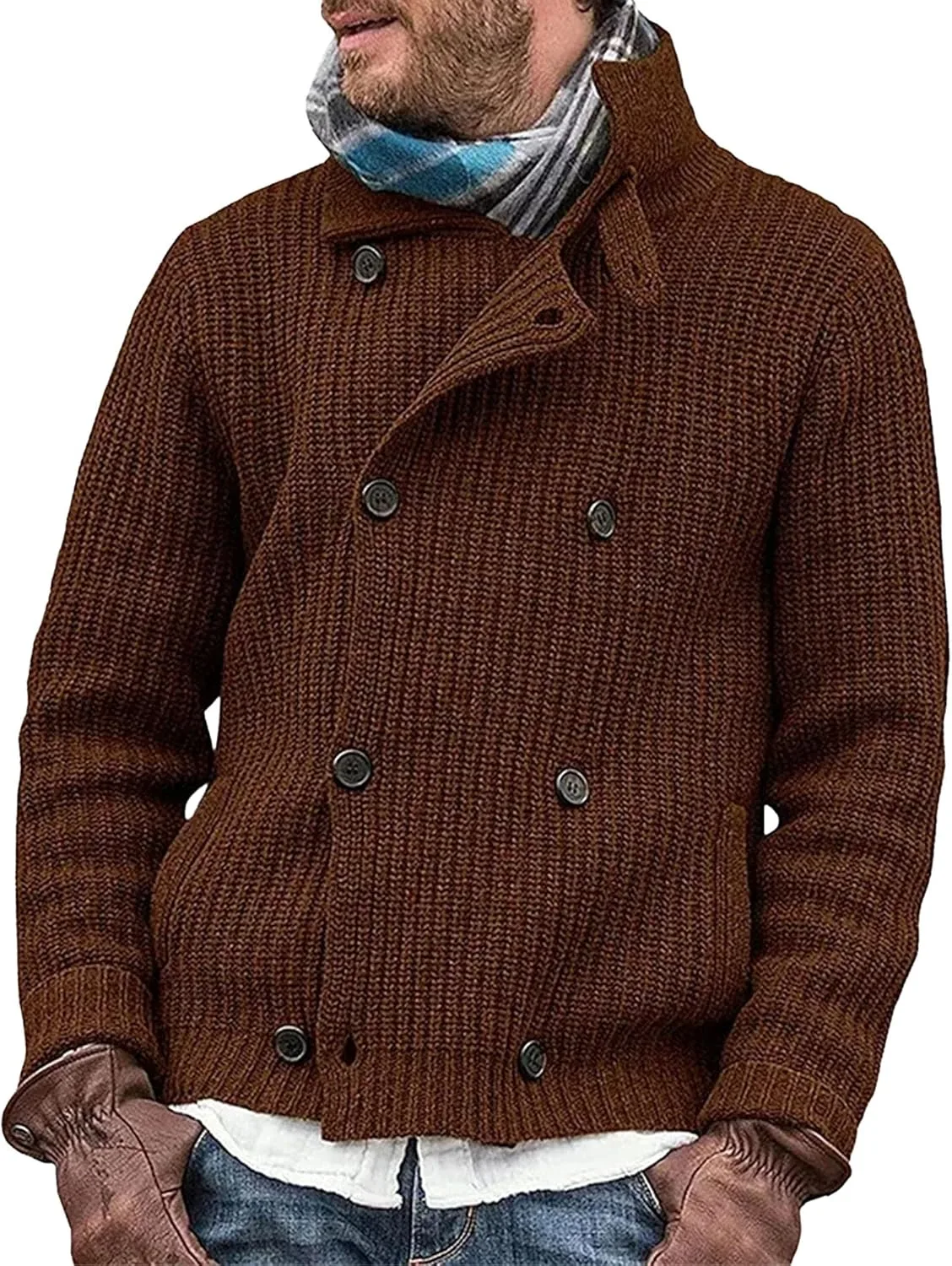 

Мужской кардиган с воротником стойкой и эластичными манжетами JEShifangjiusu