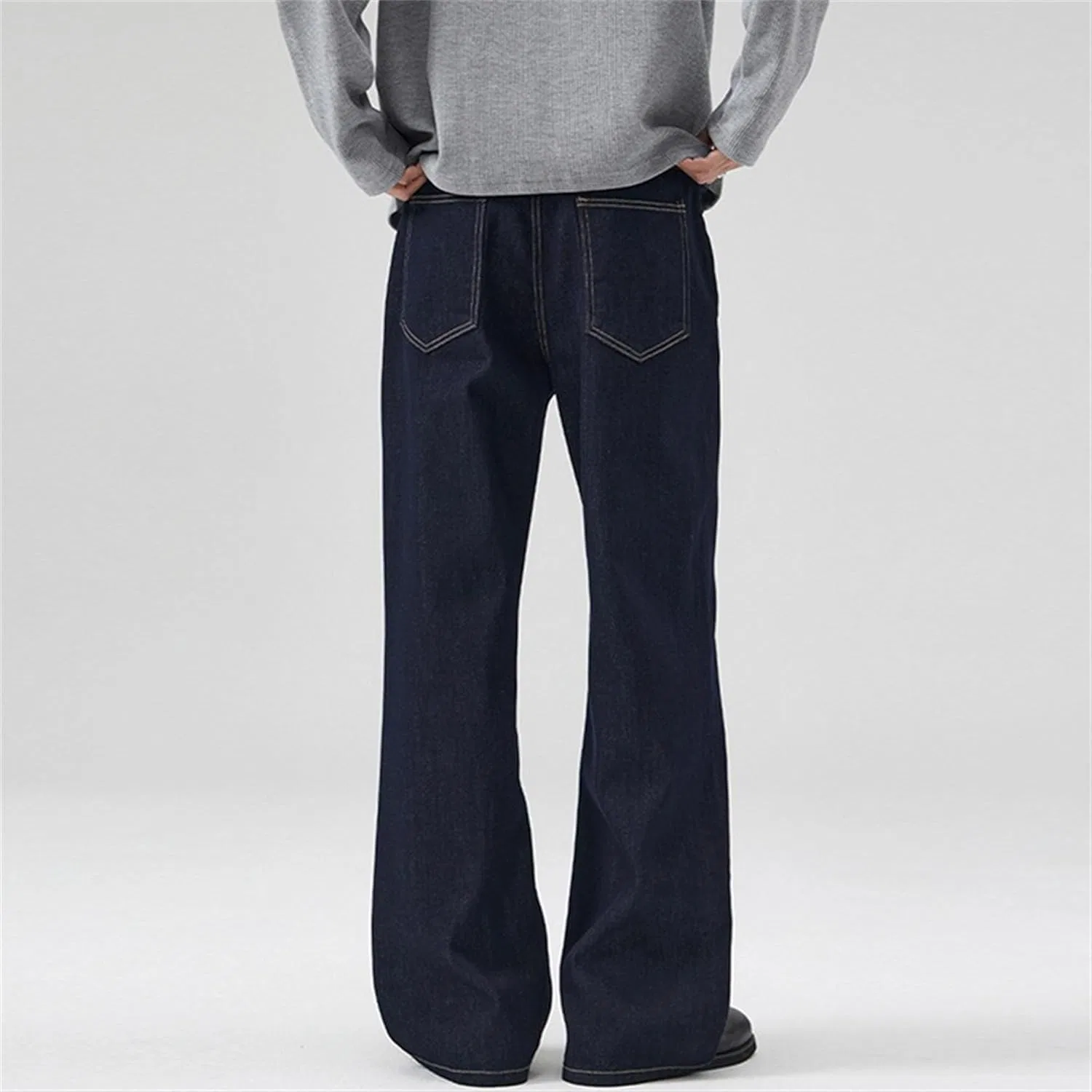 Джинсы прямого кроя, классические, бренд не указан, глубокий синий — фото 2