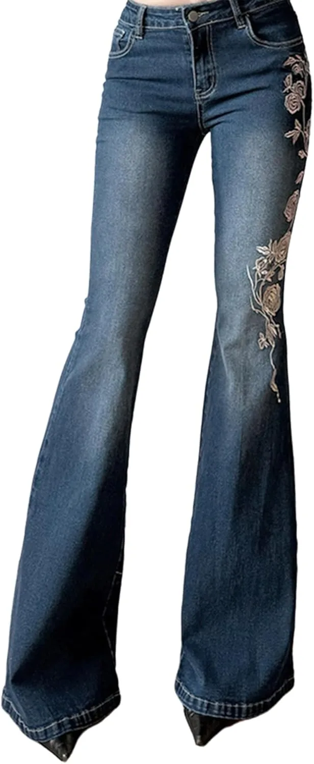 

Джинсы Bootcut для женщин с цветочной вышивкой cffvdiz