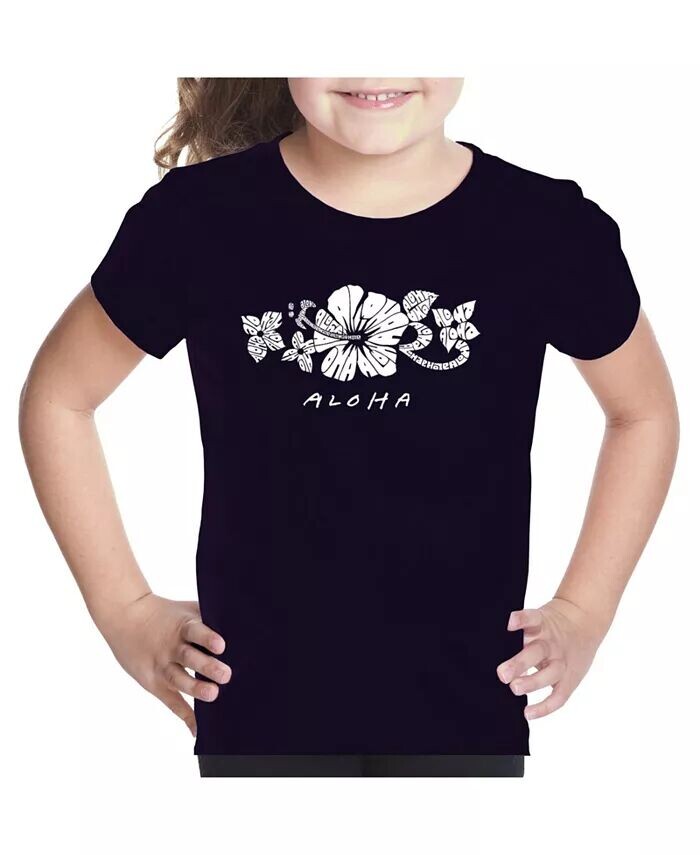 

Футболка для девочек с надписью Word Art - ALOHA LA Pop Art, черный