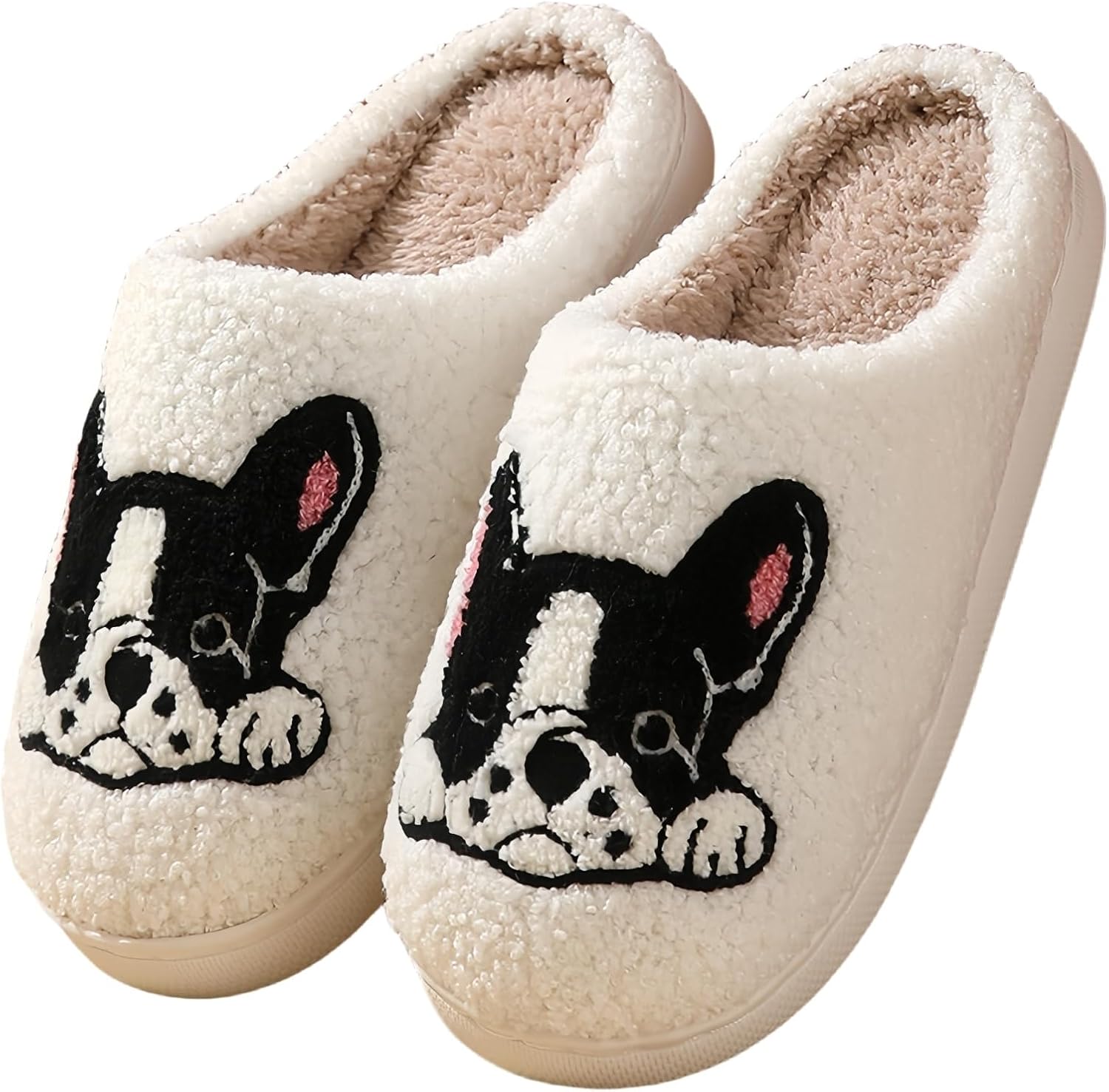 

Тапочки с изображением собак для женщин и мужчин с милой вышивкой таксы, французского бульдога, корги или пуделя, уютные плюшевые домашние тапочки с мемори-пеной и нескользящей подошвой, унисекс Gebufaw, Bulldog