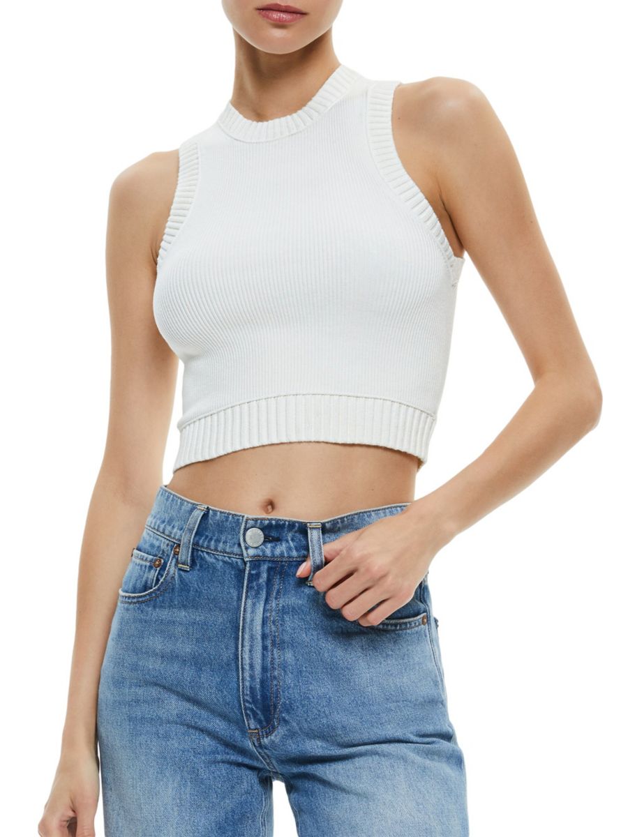 

Майка Bigsby Rib-Knit Alice + Olivia, мягкий белый