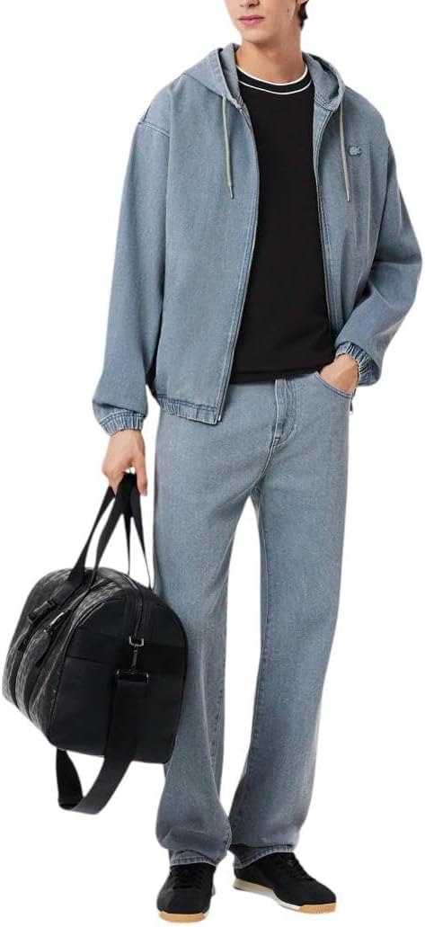 Lacoste Мужская футболка стрейч-пике с полосатым воротником, Black — фото 4