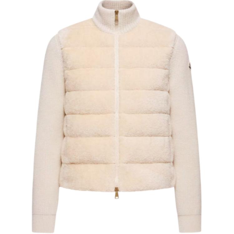 

Утепленный кардиган на молнии из шерсти Teddy Moncler, белый айвори