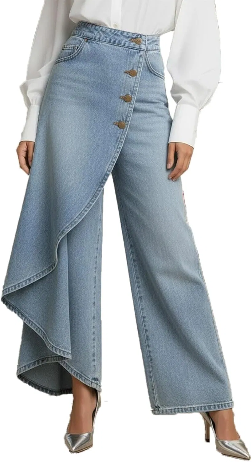 Джинсы свободные с запахом, Light Blue