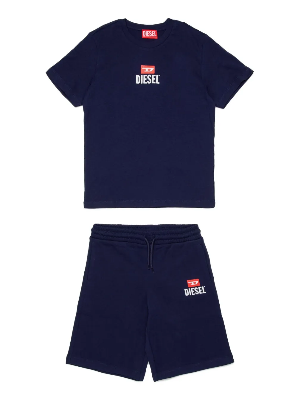 

Комплект из футболки и шортов-бермудов с логотипом Diesel Kids, синий