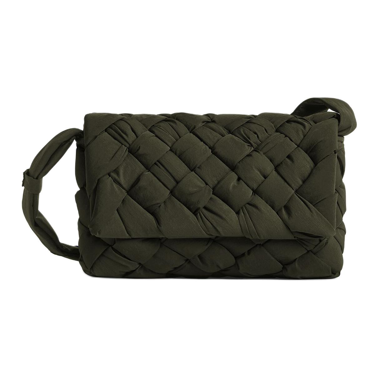 

Облегченная бумажная нейлоновая наплечная сумка через плечо малого размера мужская темно-зеленая Bottega Veneta