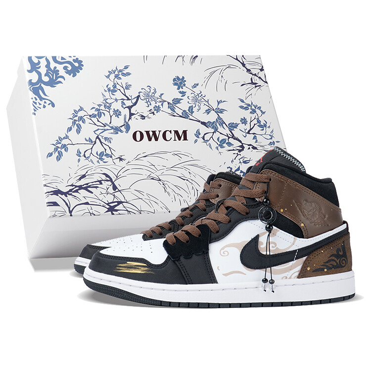 Кроссовки Air Jordan 1 Vintage Basketball Shoes Men Mid-top Black/Brown, черный/белый/коричневый