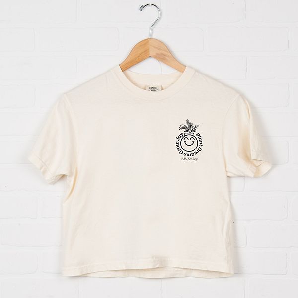 

SWSmiley plant dreams grow joy outline - женский бокси кроп топ с принтом Simply Sage Market, Ivory