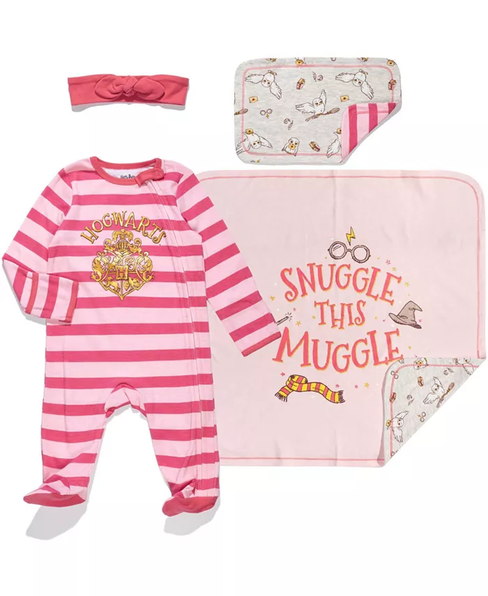 

Комплект для мальчиков Baby Boys Zip Up Sleep N' Play: боди, плед, слюнявчик и салфетка для срыгивания (4 предмета) Harry Potter, розовый