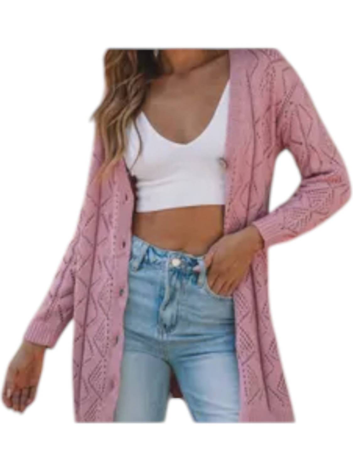 

Ажурный вязаный кардиган в розовом цвете Lovesoft