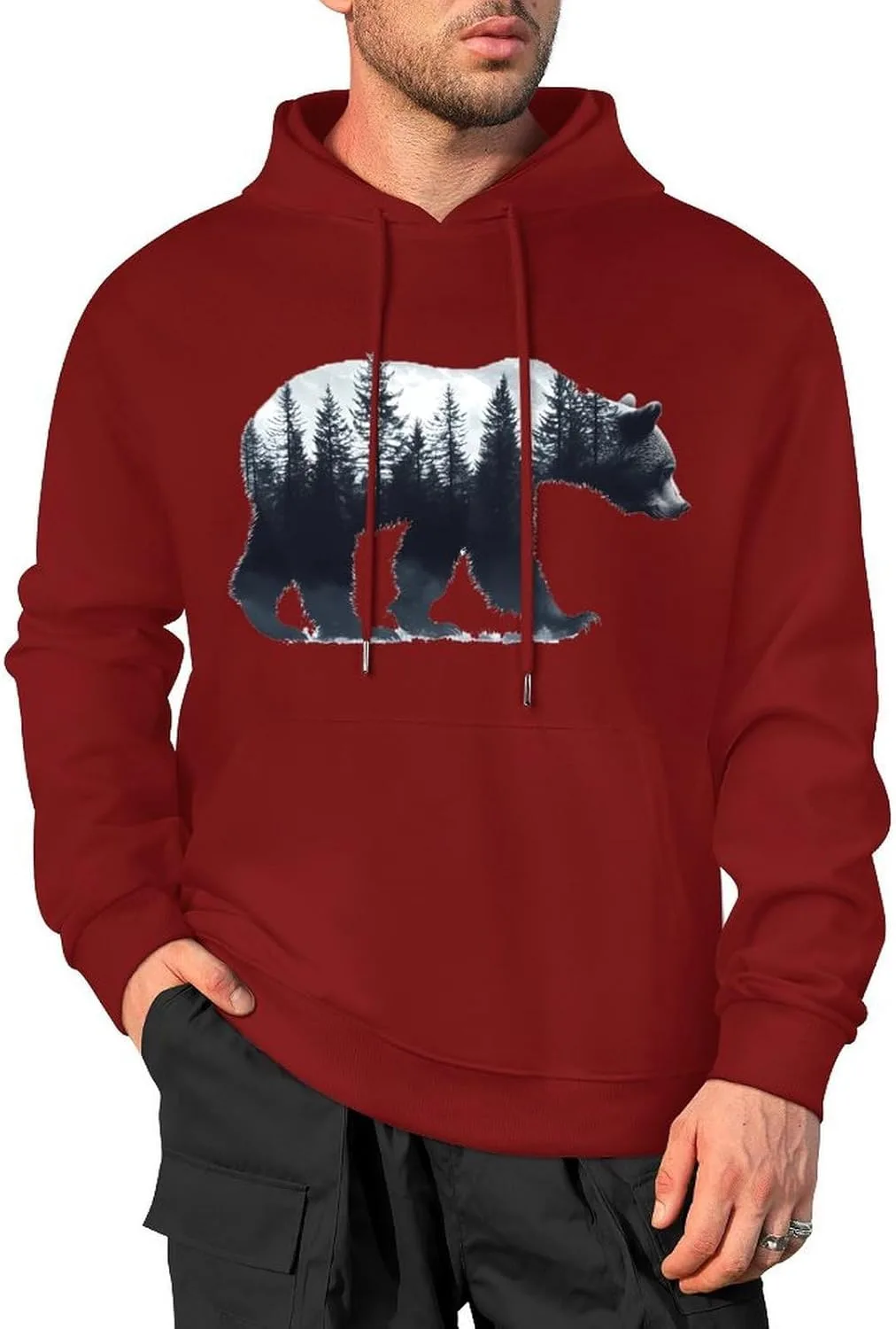 Толстовка Bear Forests Silhouette с капюшоном и карманом Generic, темно-багровый