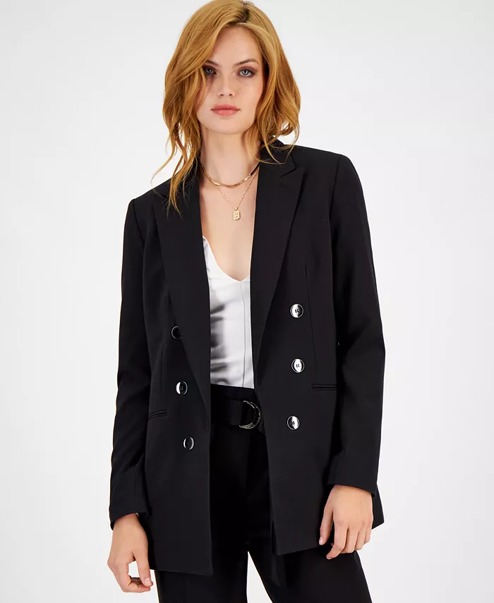 

Женская двубортная куртка oversize в стиле boyfriend, искусственная кожа Bar III, черный