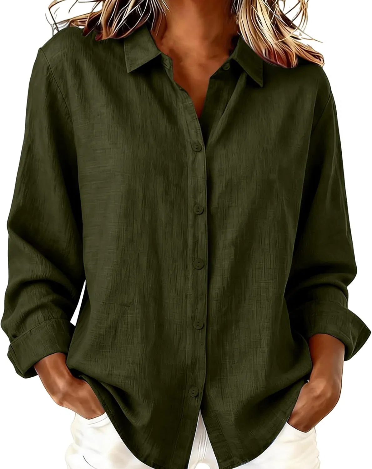Блуза, длинный рукав, Button-Down Shirt, черный зеленый
