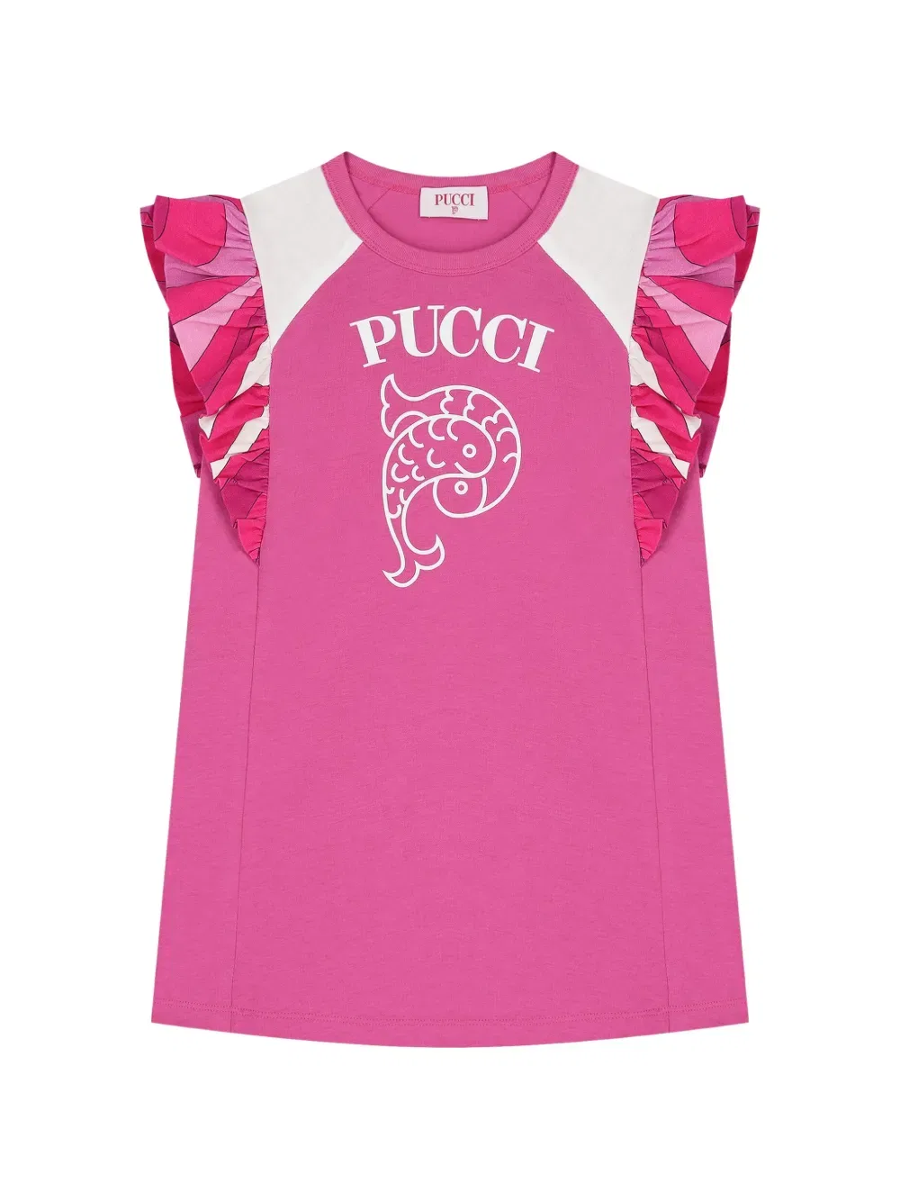 Платье с оборками и принтом Pucci Junior, розовый